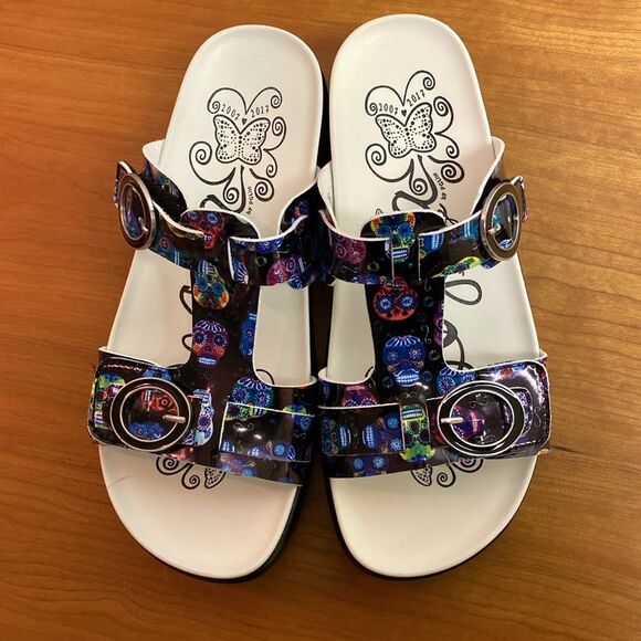 Alegria Vita Sugar Skulls Slide Sandals Size 36 | 6-6.5 - Picture 2 of 14
